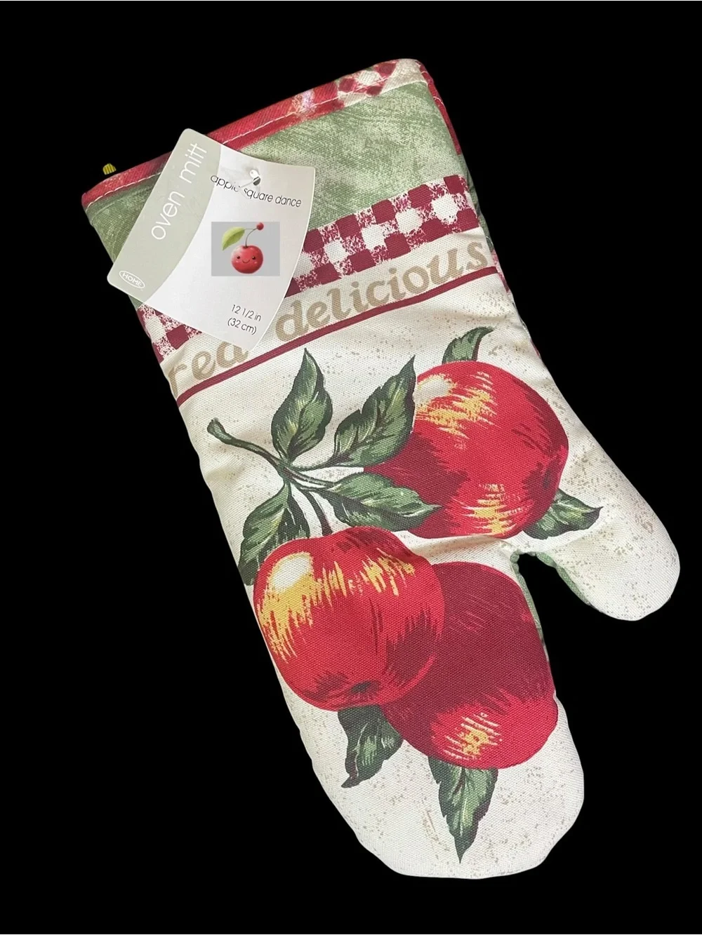 Kitchen Cherry Apron & Apple Oven Mitt Blue Red Green Cooking Baking NEW NWT